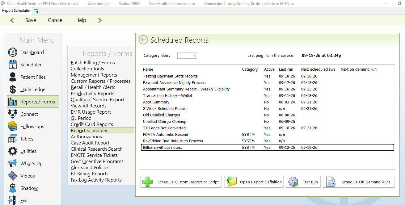 Supporting screenshot 2 for RCM-005 — Reports in Raintree - Report Scheduler